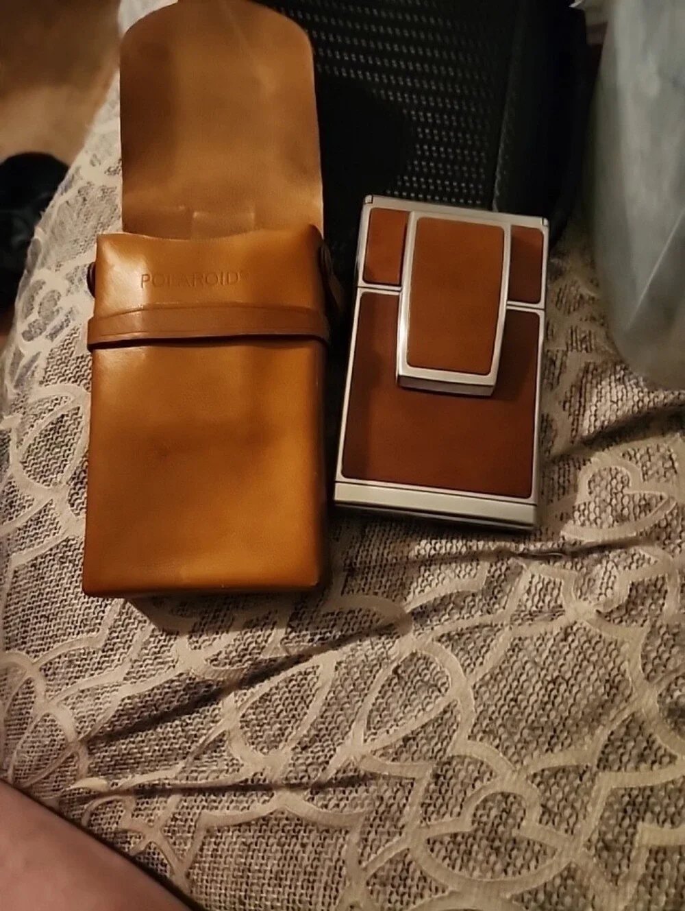 Polaroid SX-70 Land Camera in Silver with Brown and Red Accents